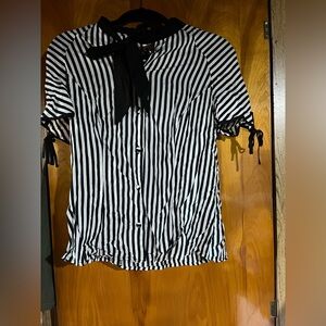 Unique Vintage Black and White Striped Blouse